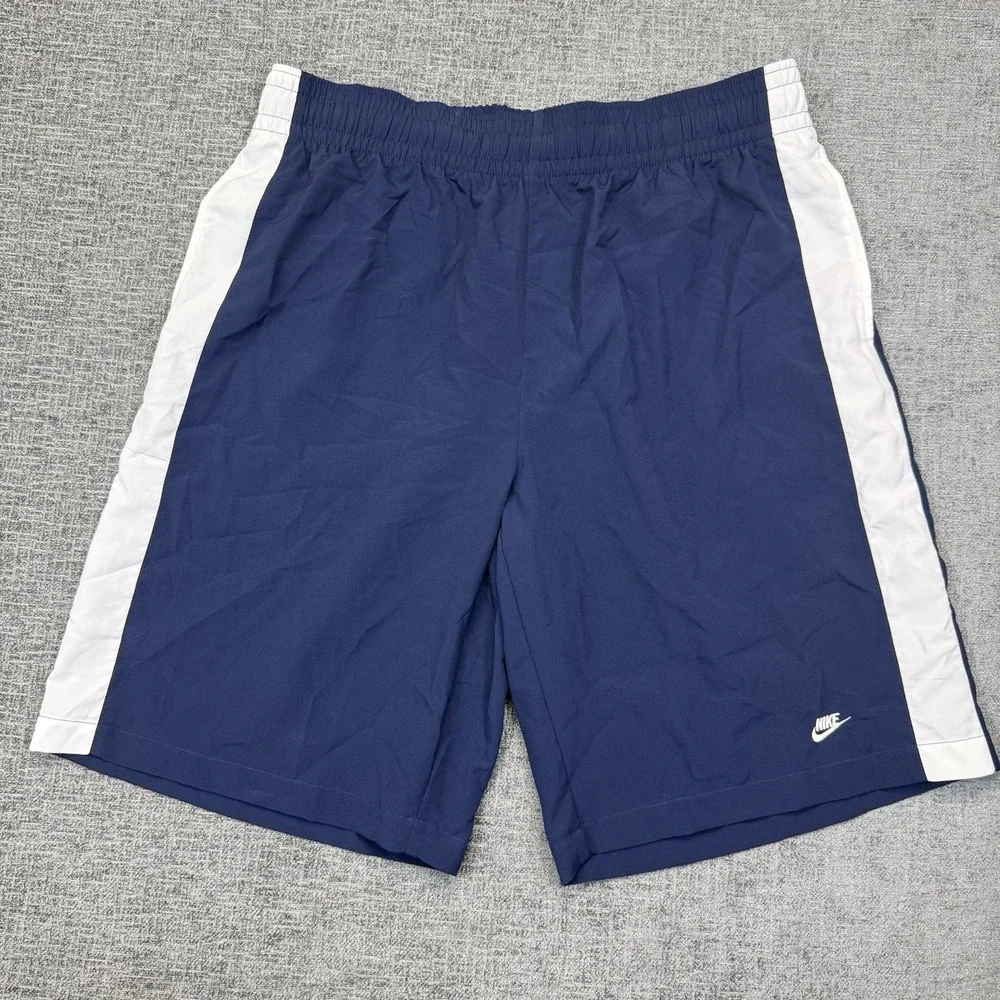 Vintage Nike Basketball Shorts Mens XXL Blue White Baggy Drawstring Silver Tag‎